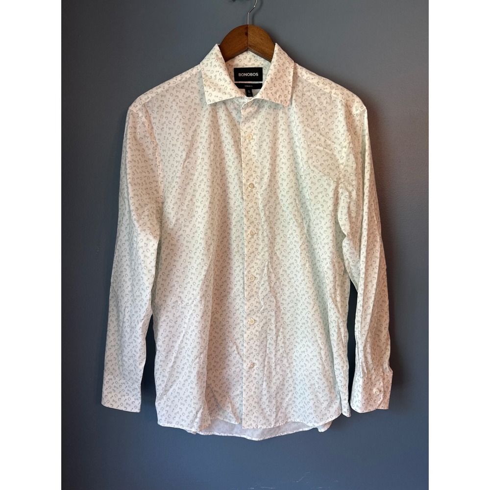 Bonobos Mens Standard Fit derby horse Horseshoe Print Shirt White Green 16/33
